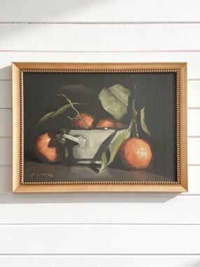 New Vintage Style Gold Framed Still Life Oranges Painting FrenchCountry Wall Art
